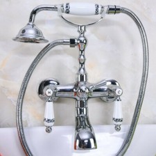 Polished Chrome Wall Mounted Clawfoot Bath Tub Faucet w/ Handheld Shower Zna204