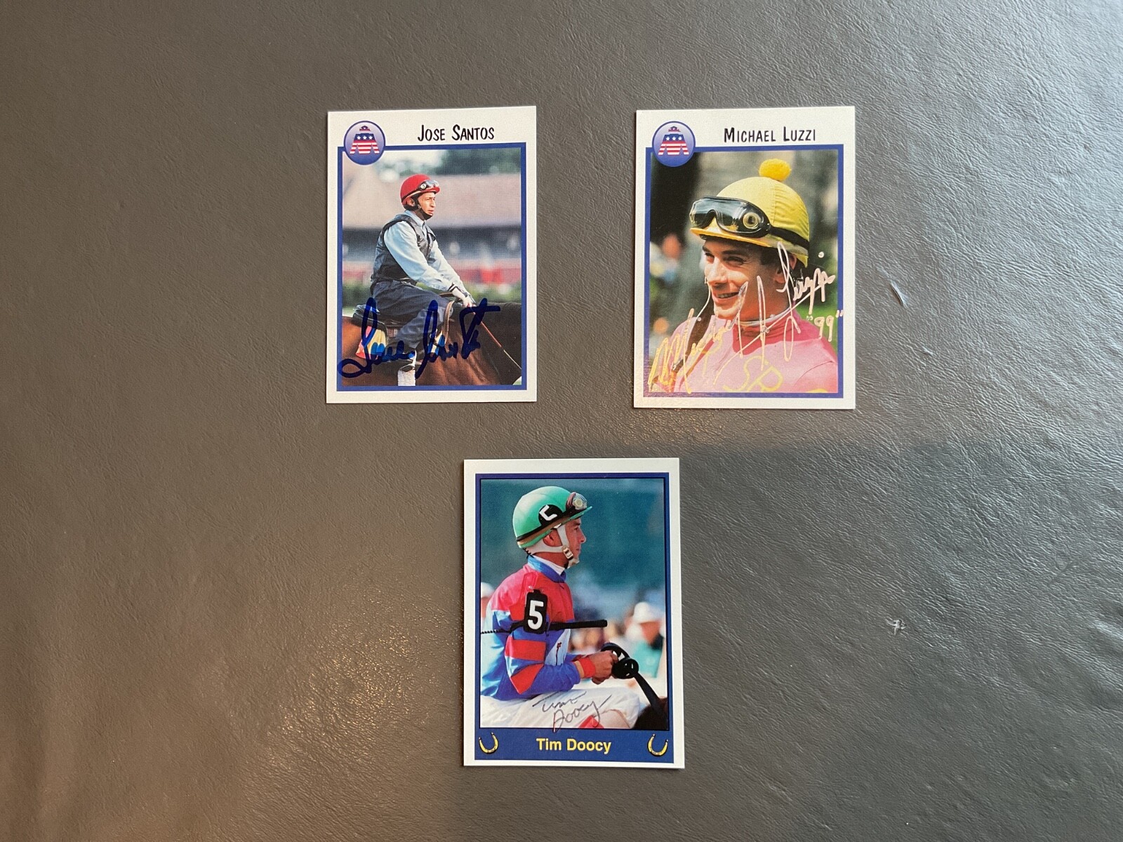 MICHAEL LUZZI*JOSE SANTOS** TIM DOOCY*AUTOGRAPHED THOROUGHBRED 3 JOCKEY ...
