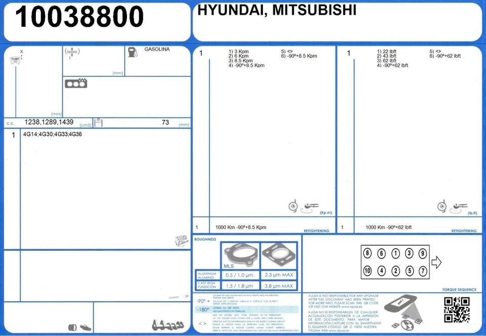 Juego completo de juntas de conversión de reconstrucción de motor HYUNDAI PONY 1.2 73 4G36 (1982-/1985) Foto 2 de 2