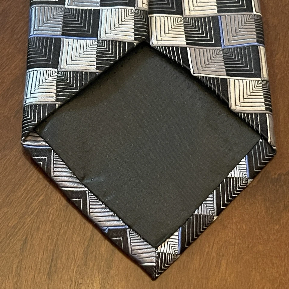 Corbata de cuello Platinum Designs negra gris azul hecha a mano 100 % seda para hombre hecha en China Foto 2 de 4