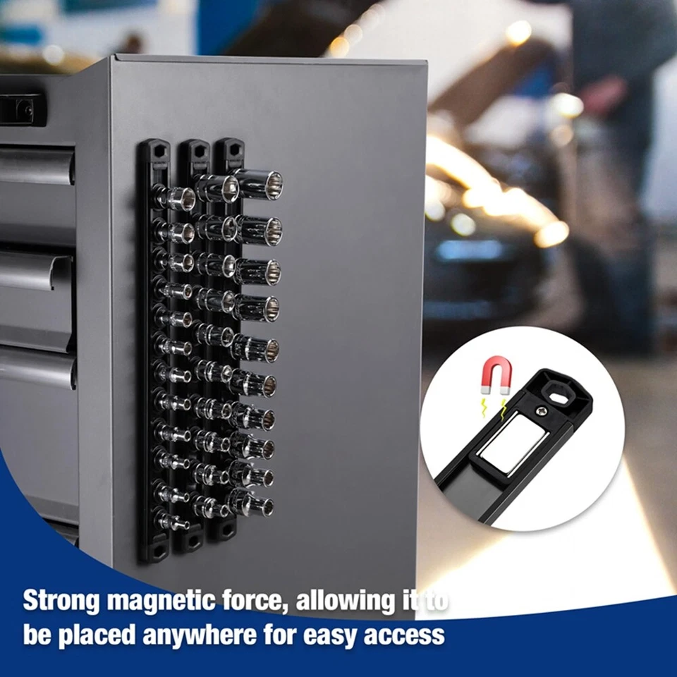 WORKPRO Magnetic Socket Organizer 3/8" Drive Aluminum Alloy Socket Rail 10 Clips - Image 3 of 4