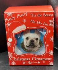 New French Bulldog Dog Blue Christmas 3" Ball Ornament In Box
