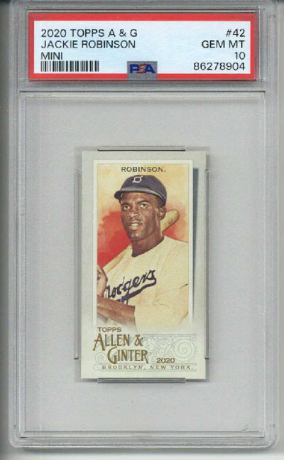 2020 TOPPS ALLEN & GINTER MINI JACKIE ROBINSON BROOKLYN DODGERS PSA 10 LOW POP