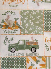 Easter Vinyl Flannel Back Tablecloth 60 Round Cottontail Farms Carrots Bunnies