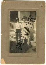 Antique Matted Photo - FALK FAMILY, Moline, Illinois, Boy & Girl W/Hats 4"x6" 