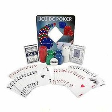 Poker Set En Boîte En Métal Avec 100 Jetons 2 Croupiers 2 Paquets De Cartes