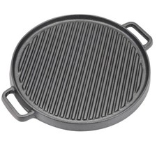 Round Non Stick Griddle Cast Iron Skillet Hob BBQ Frying Steak Cooking Grill Pan