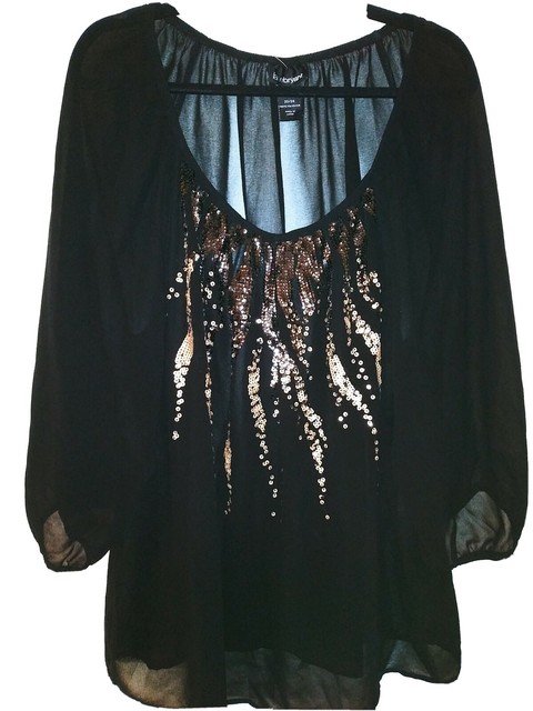 NWOT Lane Bryant Sheer Sequin Sparkle Black Peasant Top Women Plus Size 22/24 | eBay