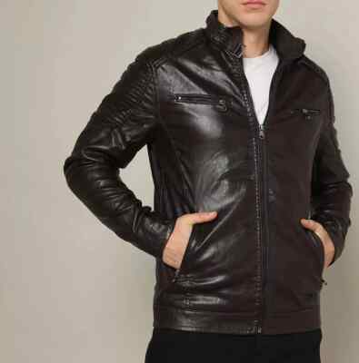 New Mens Leather Jacket Lambskin Slim Fit Handmade Genuine Stylish Motorcycle
