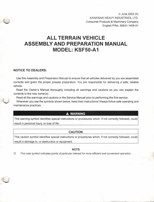 OEM Genuine Kawasaki New ATV Service/Assembly Manual KFX50 KSF50
