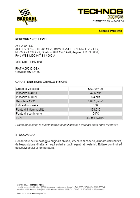 3 LITRI OLIO MOTORE BARDAHL AUTO TECHNOS XFS C6 0W20 ACEA C5 C6 API SP/RC GF6 - Immagine 3 di 3