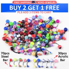 100Pcs 14G Steel/Acrylic Belly Button Rings Mix-Color Navel Ring Curved Barbell