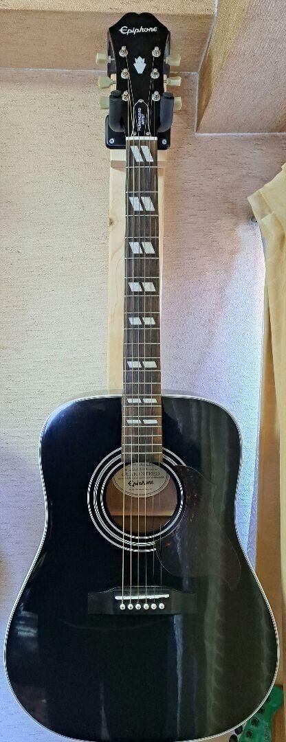 Epiphone Acoustic Guitar Hummingbird Artist Ebony Black Rare Model Good Cond.