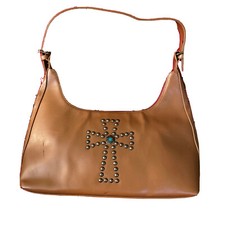 Woman s Bling Cross Studded Brown Western Bag Purse Handbag