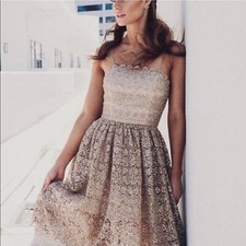 NWT alice + olivia Lace Midi Alma Sequin Gold Dress