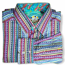 Robert Graham Button Up Shirt Size XL Stripes Paisley Flip Cuff Cotton Colorful