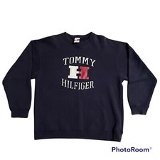 Vintage Y2K Tommy Hilfiger Sweatshirt Size Large Spell Out Logo Navy Blue