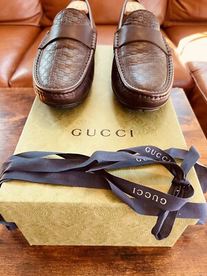 GUCCI Guccissima Embossed GG Brown Driving Loafer 466904 Size UK 7