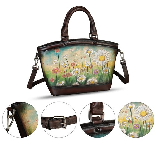 Genuine Leather Purse and Handbag for Women Hand Painted Crossbody Shoulder Bag - Picture 4 of 7