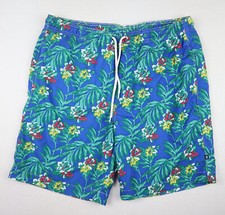 CHAPS - MEN'S BLUE FLORAL PRINT SWIM TRUNKS - SIZE XL