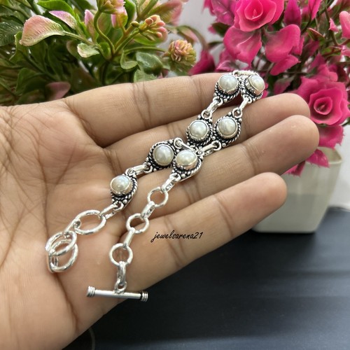 Pearl Gemstone Bracelet-925 Sterling Silver Women Stylish Bracelet & Bangle TO02 - Picture 2 of 8