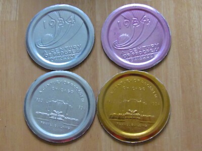 Chicago 1934 World's Fair Century of Progress Set of 4 Embossed Foil Coaster