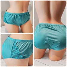 Shadowline Floral LACE Bikini Panty Shiny Nylon Silky 8/XL Bermuda BLUE 11182