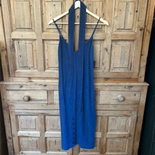 Avec Les Filles Small Slate Blue Textured Midi Slip Dress Belted