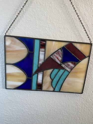 Vintage Catherine Bruggeman Stained Glass Quilt Design Sun catcher Art 11.5x9.5