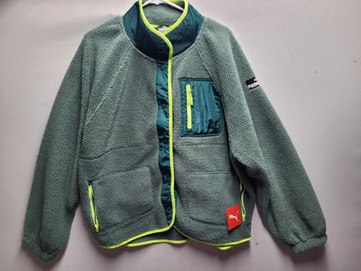 Puma Mens Large Sherpa Fleece Zip Up Jacket Eucalyptus Green Yellow 4114 