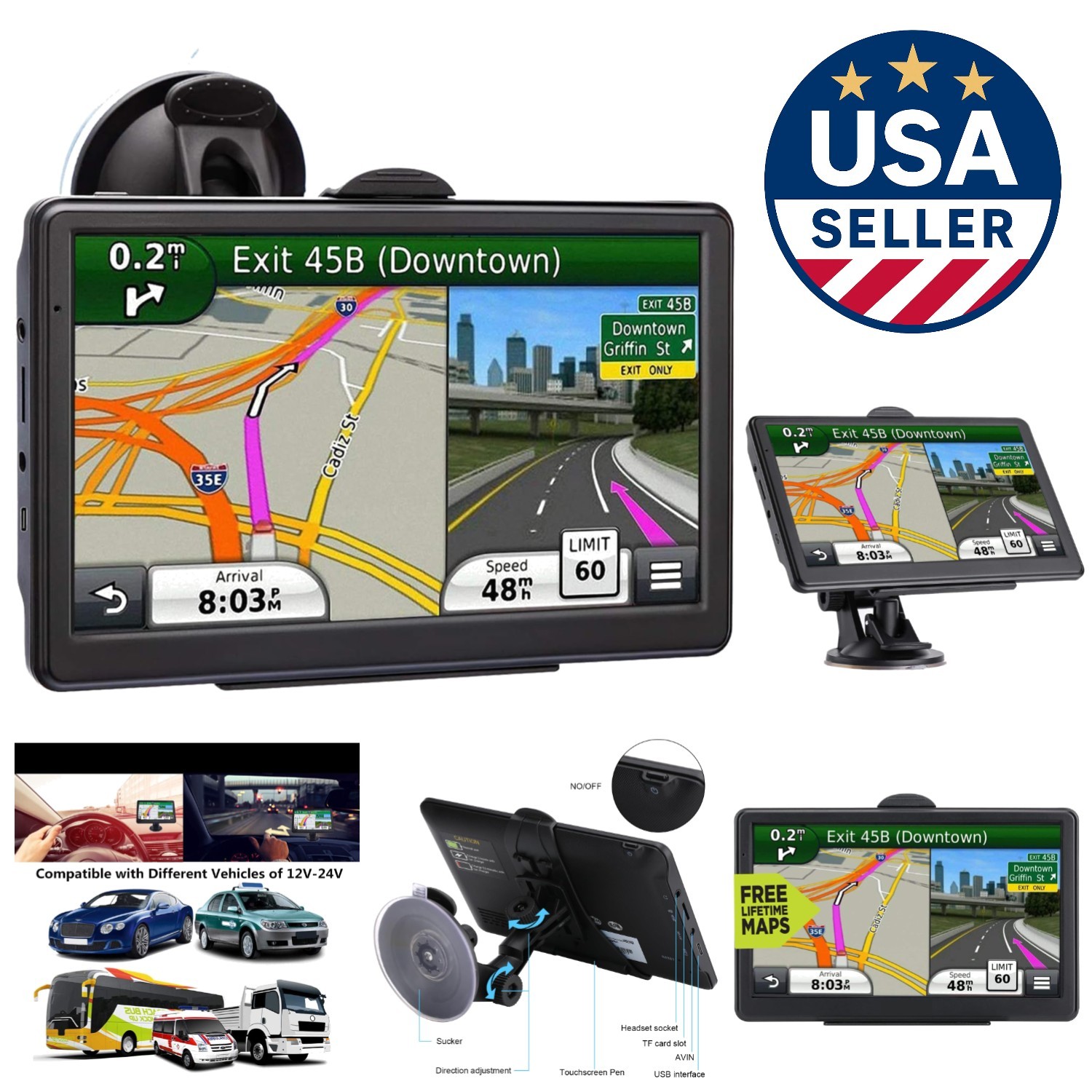 Reliable 7-Inch GPS Navigator with Lifetime Updates for Cars & RVs