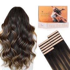 DOORES Tape in Hair Extensions, 10pcs 35g 20 Inch Balayage Dark Brown to Chestnu