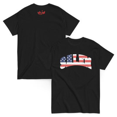 SALEM WITCH HOUSE BAND COLLEGIATE TEE BLACK/USA FLAG S4LEM MERCH RARE