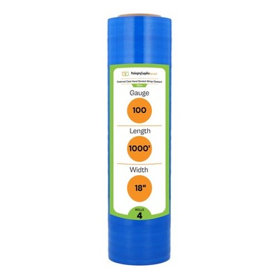 4 Rolls 18''x1000' Cast Packing Stretch Film Shrink Hand Wrap (100 Ga) Dark Blue