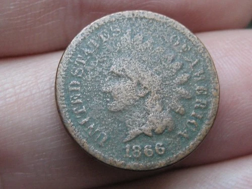 1866 Indian Head One Cent Penny- About Good Details, Metal Detector Find?