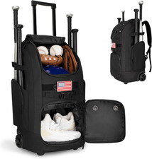 Rolling Baseball Bag with Wheels, 60L Capacity Wheeled Softball Bag with Shoe Co