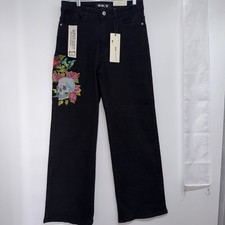 SKY Womens 11 Skull Rose Wide Leg Goth Rocker...