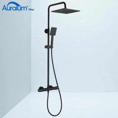 DERW MAX Duschsystem mit Thermostat Duscharmatur Handbrause Regendusche Duschset Schwarz