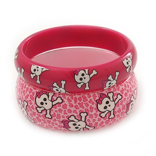 PINK COOKIE IN BOX Set Of Two Pink, Skull, Acrylic Slip-On Bangles - 18cm L - Picture 4 of 6
