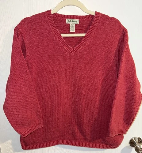 L.L. Bean Red Knit sweater Womens Medium Chunky Red Vintage fisherman preppy