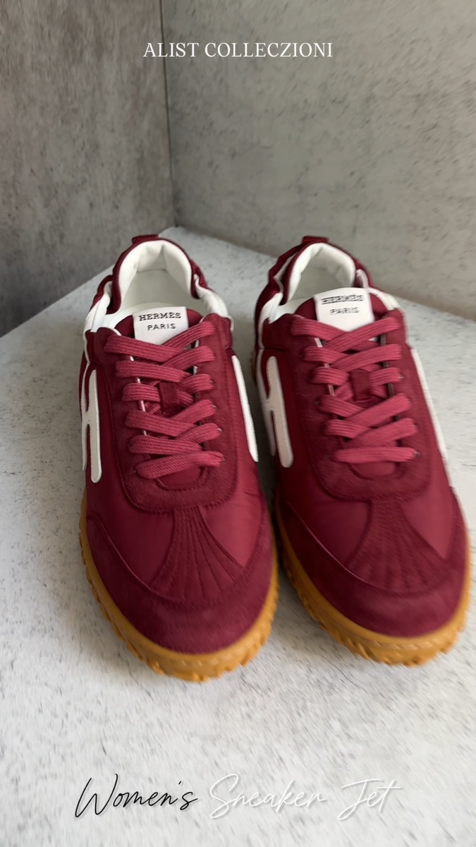 Hermès Women Sneaker Jet Rose Lie De Vin/Blanc Nylon Suede
