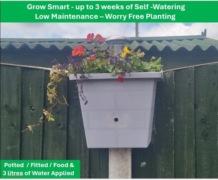 Unique unusual 4 in 1 Solar Grey Self Watering Weeks of water Hanging Planter - Image 2 of 4