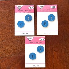 Blue Buttons Vintage New on Card 7/8" Round 2 Hole 6 Pcs ORO Made in USA