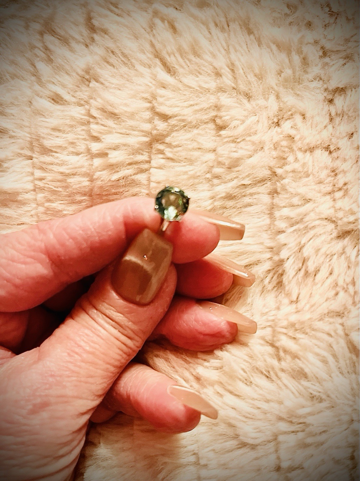 Green Flourite Solitaire Ring in solid 10k white … - image 5