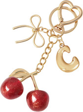 Gold Letter Bubble Initial Keychain for Women Cherry Bag Charm Purse Bag Decor