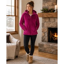Columbia Hoodie Womens Large Pink Fleece Gorpcore Outdoorsy Jacket