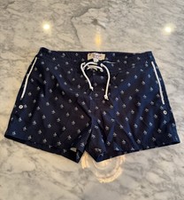 Original Penguin by Munsingwear Swim Trunks Navy Penguin Print Stripe US 34
