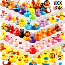 100 Pcs Mini Rubber Ducks Bulk - Assorted Bath Toys, Pool Party Favors, Kids Gif