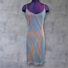 Vintage Windsor Multicolor Midi Dress Crinkle Retro Party Cocktail Large R32