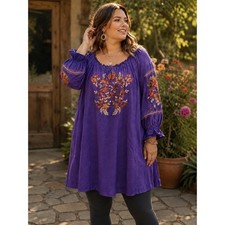 Free People Purple Embroidered Off Shoulder Mini Dress Boho Peasant Bell Sleeve